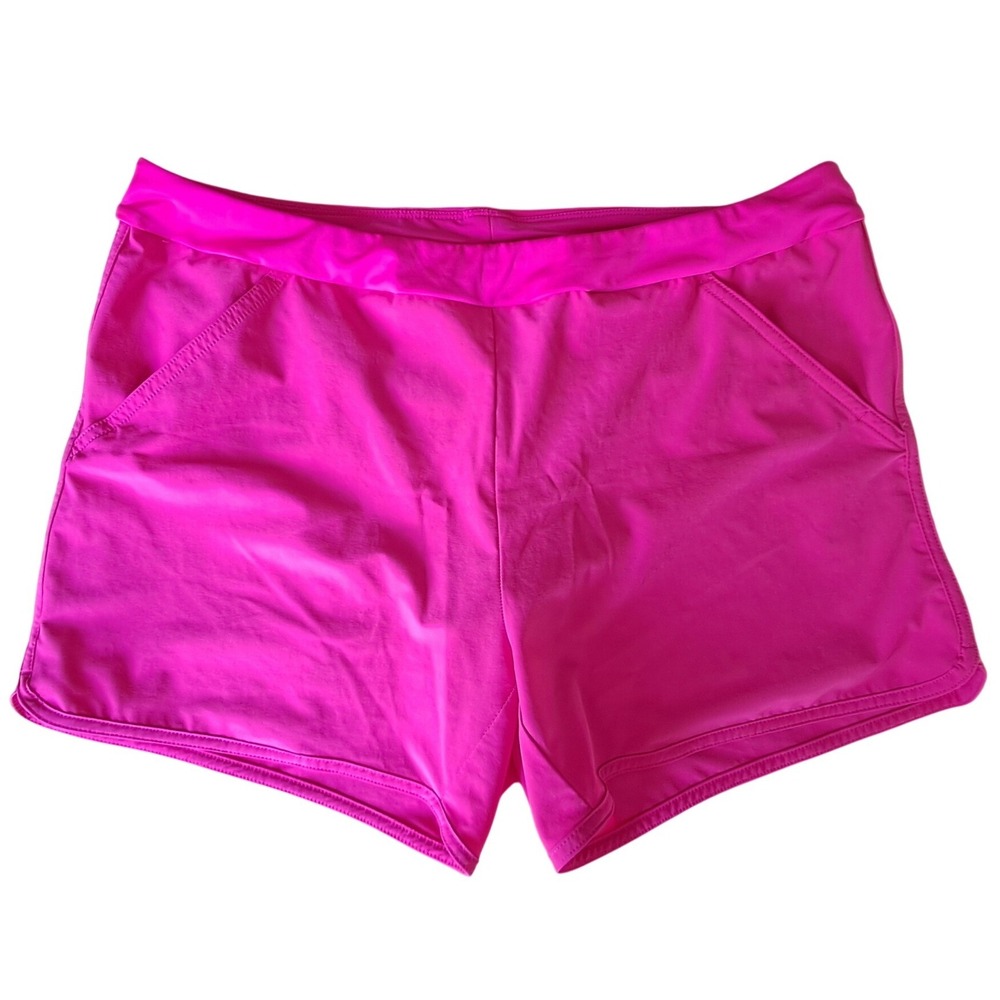 Lands End Hot Pink Athletic Shorts Women's XL Elastic Waist Pockets